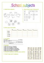 English Worksheet: school subjects