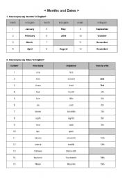 English worksheet: Months and dates