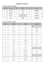 English Worksheet: Months and dates