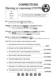 English Worksheet: CONNECTORS expressing CONTRAST 2pgs.