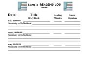 English Worksheet: reading log