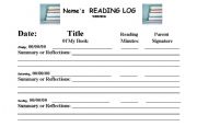 English worksheet: reading log