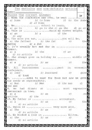 English Worksheet: The definite and non-definite articles