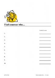 English Worksheet: Find someone Who...