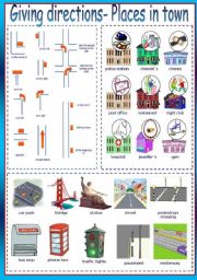 English Worksheet: Giving Directions + Places in Town