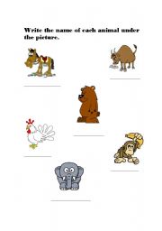English worksheet: cute animals