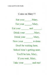 English Worksheet: Food song!