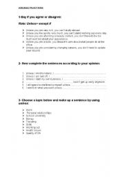 English Worksheet: Unless Practices