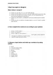 English worksheet: Unless Practices