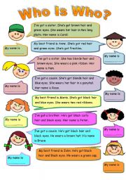 English Worksheet: Who Is Who? (Descriptions)