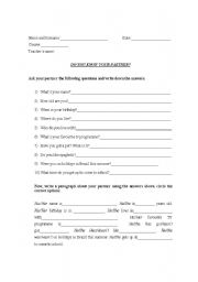 English worksheet: Do you know your partner?