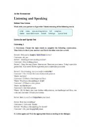 English Worksheet: listening and speaking about eating out