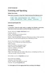 English Worksheet: listening and speaking about eating out