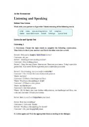 English worksheet: listening and speaking about eating out