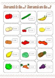 English Worksheet: How much is the ...? How much are the ...? GAME (1) (3 PAGES)