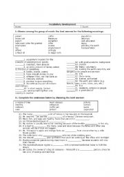 English Worksheet: Vocabulary Development