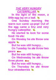 English Worksheet: The very hungry carterpillar story-telling