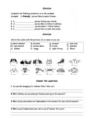 English worksheet: Fashion exercises