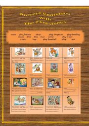 English Worksheet: Present Continous with the Flintstones