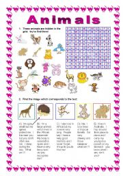 English Worksheet: Animals wordsearch