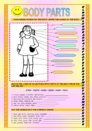 English Worksheet: BODY PARTS + ADJECTIVES DESCRIBING THEM