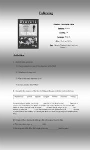 English worksheet: Worksheet for film 