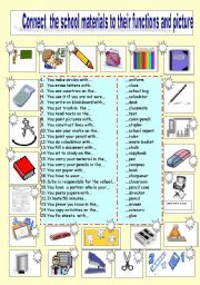 English Worksheet: Match school materials to their functions