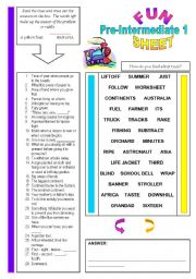 English Worksheet: Fun Sheet Pre-Intermediate 1