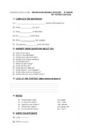 English Worksheet: revision for Incredible English Book