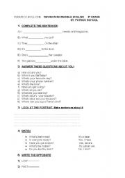 English worksheet: revision for Incredible English Book