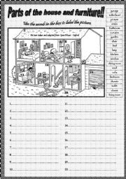 English Worksheet: PARTS OF THE HOUSE AND PIECES OF FURNITURE!! Part I