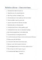 English Worksheet: relative clause exercises