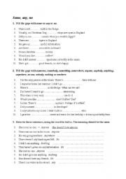 English Worksheet: some, any or no.