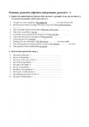 English worksheet: Pronouns, possessive adjectives and pronouns, possessive -s