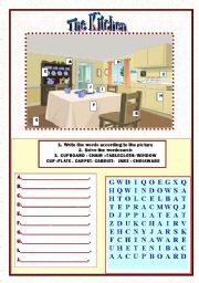 English Worksheet: The kitchen and furniture