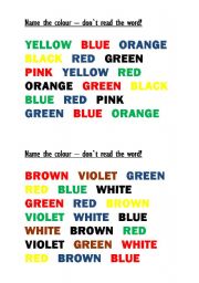 English Worksheet: Name the colour - not the word!