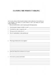 English Worksheet: Cloning the perfect sibling