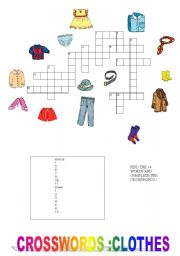 English Worksheet: crosswords clothes