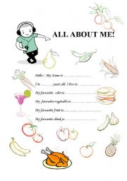 English Worksheet: All About Me