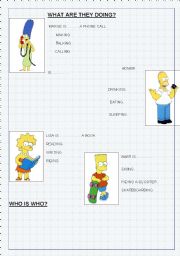 English Worksheet: THE SIMPSON 3 ACTIVITIES- PRES. CONT, TRUE/FALSE, DESCRIPTION