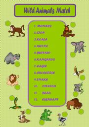 English Worksheet: Wild Animals Match