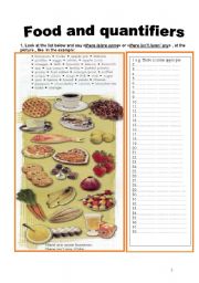 English Worksheet: I part - Food and quantifiers 