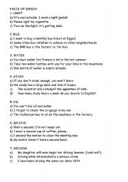 English Worksheet: part of speech