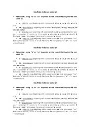 English worksheet: a / an - indefinite articles