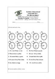 English Worksheet: hours    quarter and past