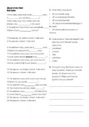 English Worksheet: Blowin In the Wind
