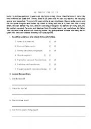 English worksheet: My family can do it