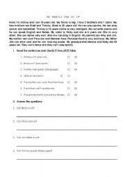 English Worksheet: My family can do it