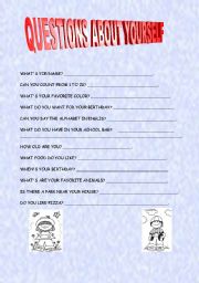 English worksheet: introduction to yourself
