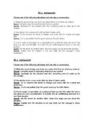 English Worksheet: At a restaurant  (conversation)